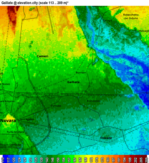Zoom OUT 2x Galliate, Italy elevation map