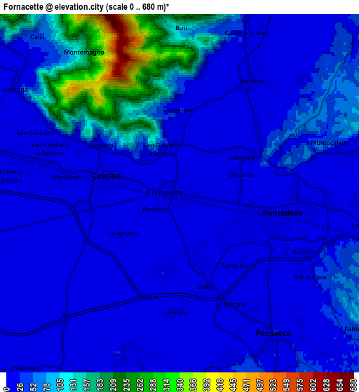 Zoom OUT 2x Fornacette, Italy elevation map