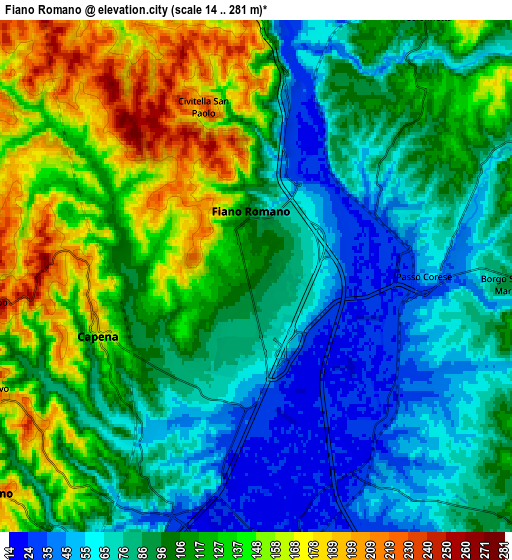 Zoom OUT 2x Fiano Romano, Italy elevation map