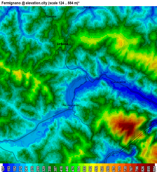 Zoom OUT 2x Fermignano, Italy elevation map