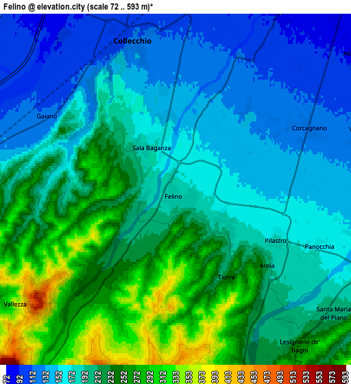 Zoom OUT 2x Felino, Italy elevation map