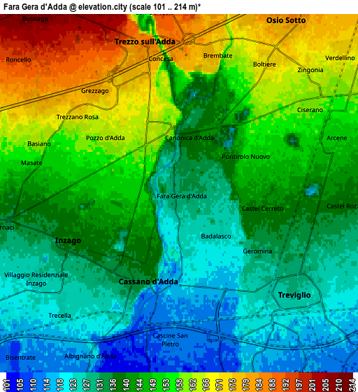 Zoom OUT 2x Fara Gera d'Adda, Italy elevation map