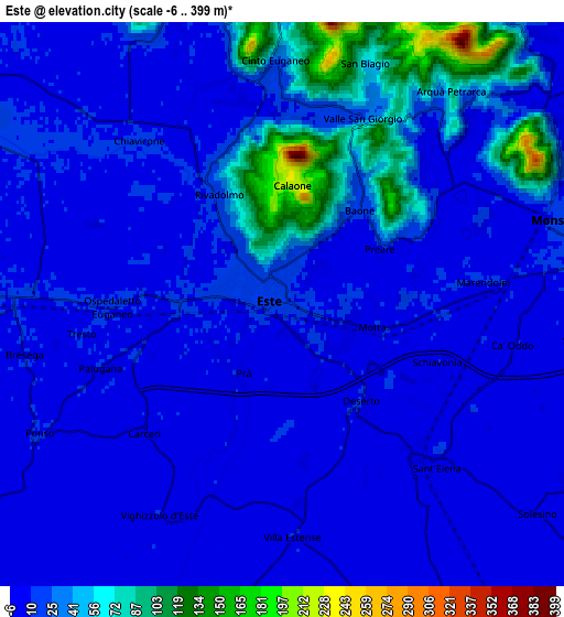 Zoom OUT 2x Este, Italy elevation map