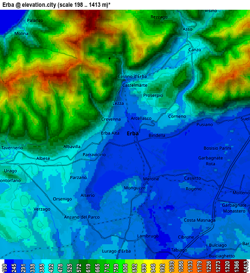 Zoom OUT 2x Erba, Italy elevation map