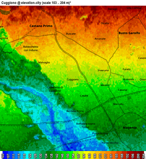 Zoom OUT 2x Cuggiono, Italy elevation map