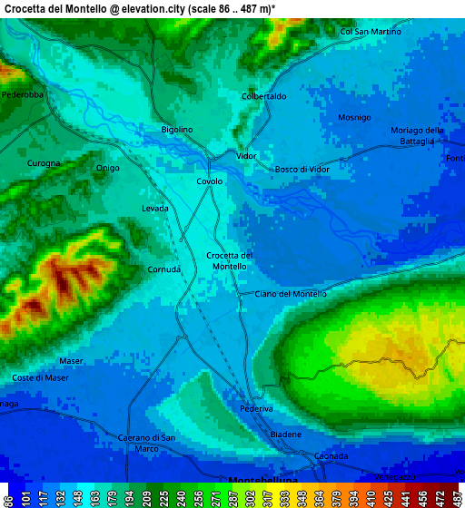 Zoom OUT 2x Crocetta del Montello, Italy elevation map