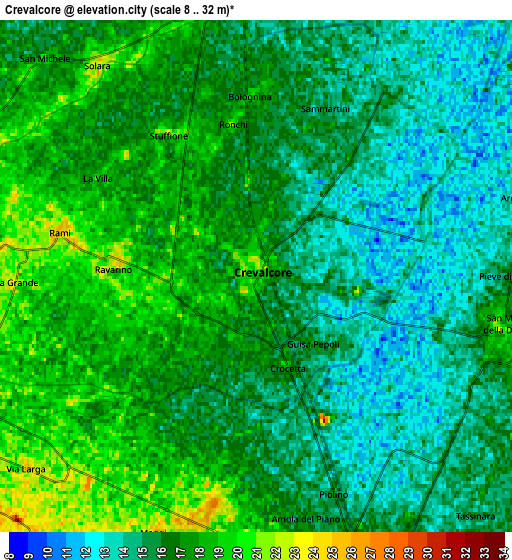 Zoom OUT 2x Crevalcore, Italy elevation map