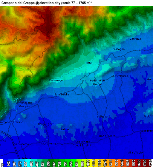 Zoom OUT 2x Crespano del Grappa, Italy elevation map