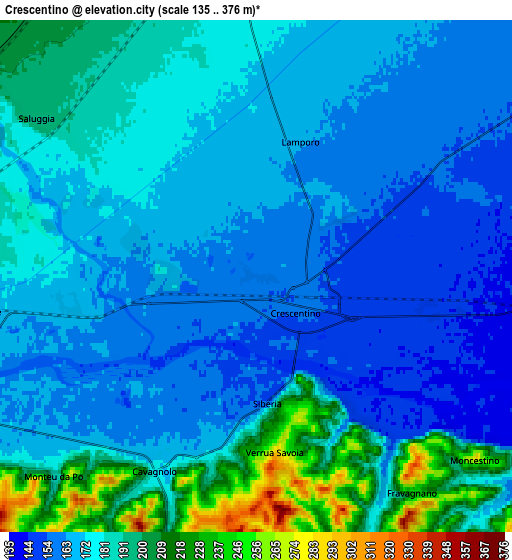 Zoom OUT 2x Crescentino, Italy elevation map