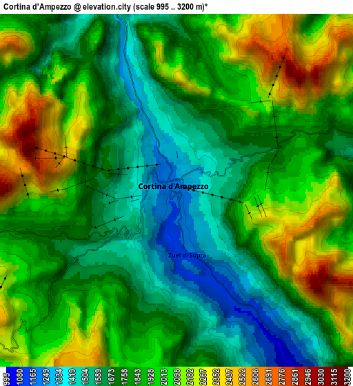 Zoom OUT 2x Cortina d'Ampezzo, Italy elevation map