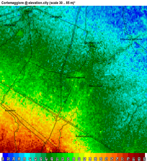 Zoom OUT 2x Cortemaggiore, Italy elevation map