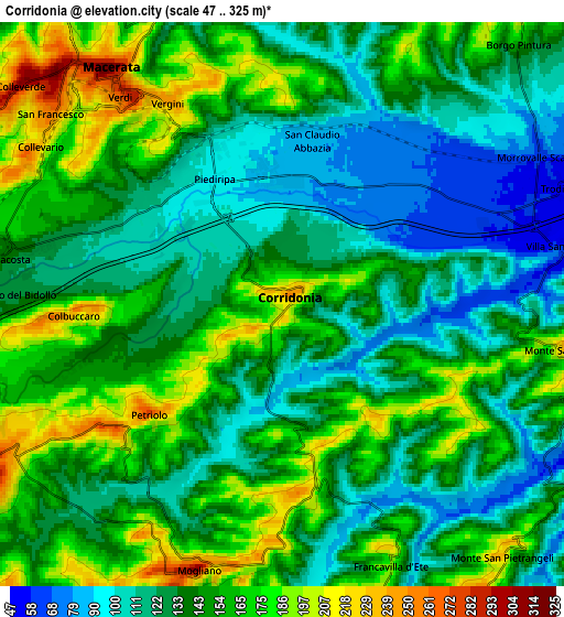 Zoom OUT 2x Corridonia, Italy elevation map