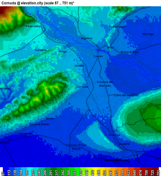 Zoom OUT 2x Cornuda, Italy elevation map