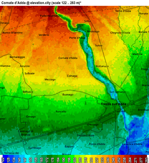 Zoom OUT 2x Cornate d'Adda, Italy elevation map