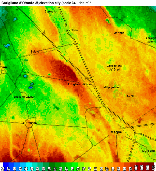 Zoom OUT 2x Corigliano d'Otranto, Italy elevation map