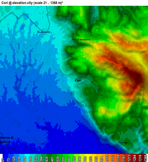 Zoom OUT 2x Cori, Italy elevation map