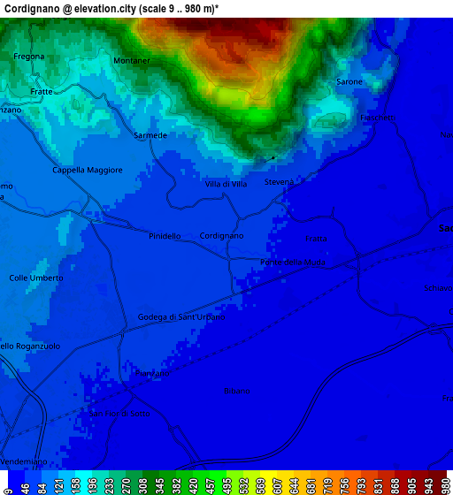 Zoom OUT 2x Cordignano, Italy elevation map