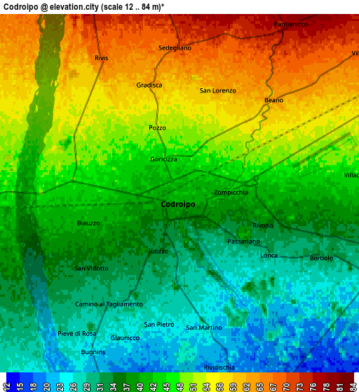 Zoom OUT 2x Codroipo, Italy elevation map