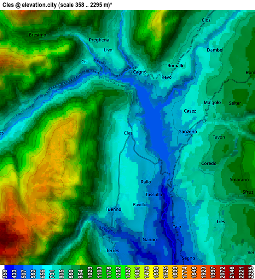 Zoom OUT 2x Cles, Italy elevation map