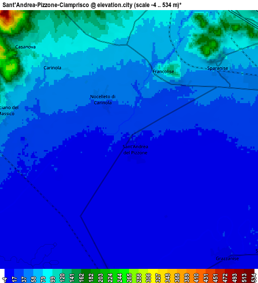 Zoom OUT 2x Sant'Andrea-Pizzone-Ciamprisco, Italy elevation map