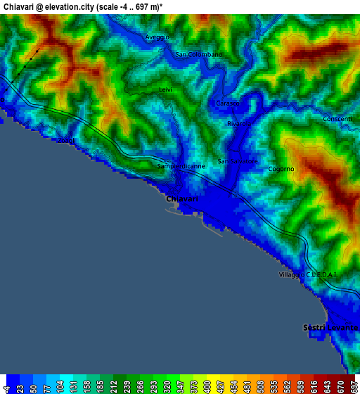 Zoom OUT 2x Chiavari, Italy elevation map