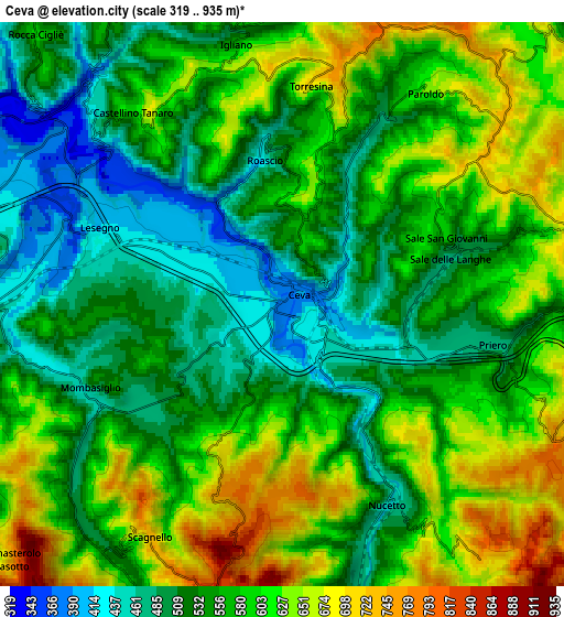 Zoom OUT 2x Ceva, Italy elevation map