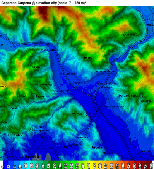 Zoom OUT 2x Ceparana-Carpena, Italy elevation map