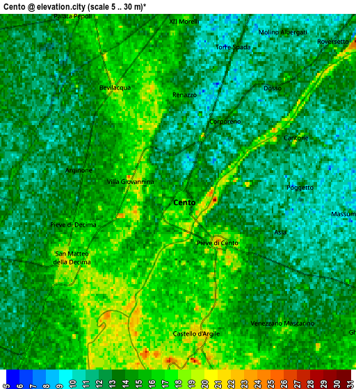 Zoom OUT 2x Cento, Italy elevation map