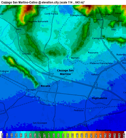 Zoom OUT 2x Cazzago San Martino-Calino, Italy elevation map