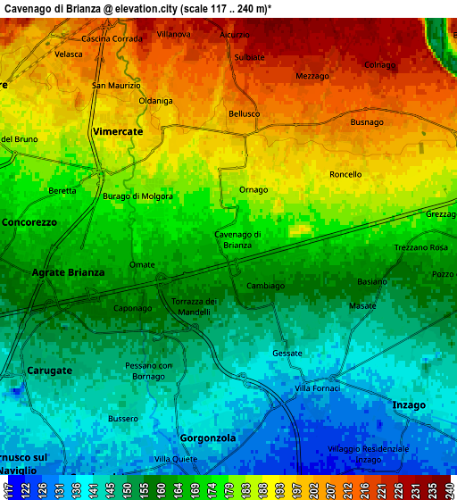 Zoom OUT 2x Cavenago di Brianza, Italy elevation map