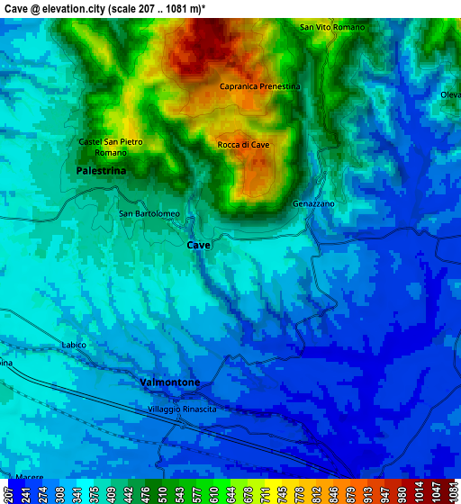 Zoom OUT 2x Cave, Italy elevation map