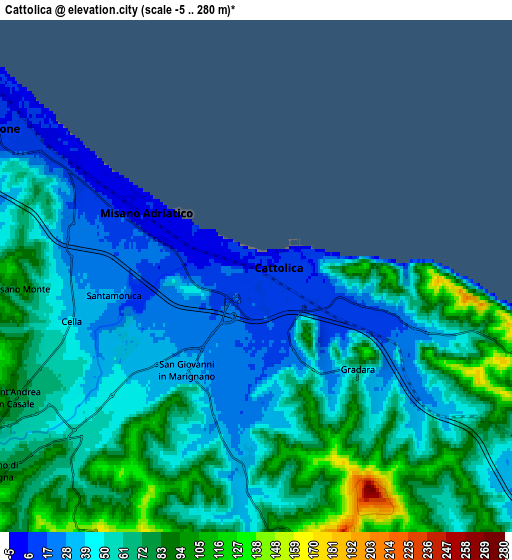 Zoom OUT 2x Cattolica, Italy elevation map