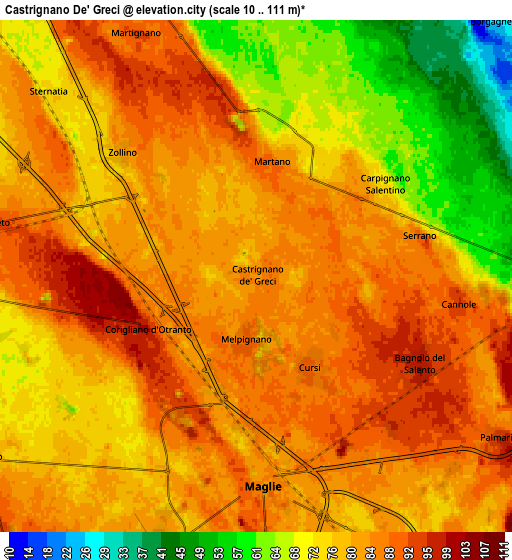 Zoom OUT 2x Castrignano De' Greci, Italy elevation map