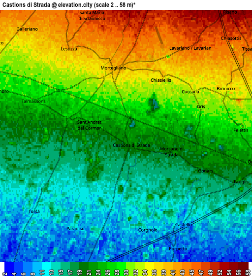 Zoom OUT 2x Castions di Strada, Italy elevation map