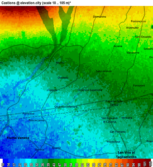 Zoom OUT 2x Castions, Italy elevation map