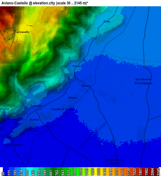 Zoom OUT 2x Aviano-Castello, Italy elevation map