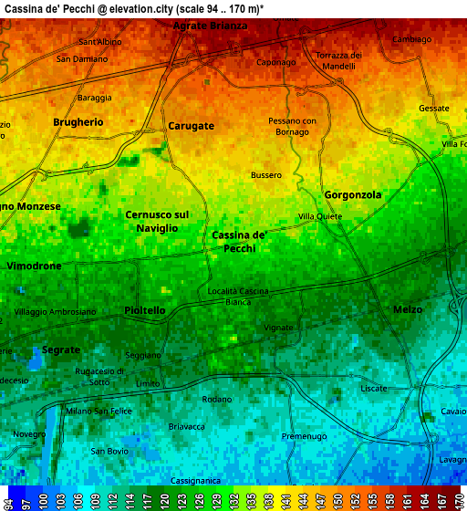 Zoom OUT 2x Cassina de' Pecchi, Italy elevation map