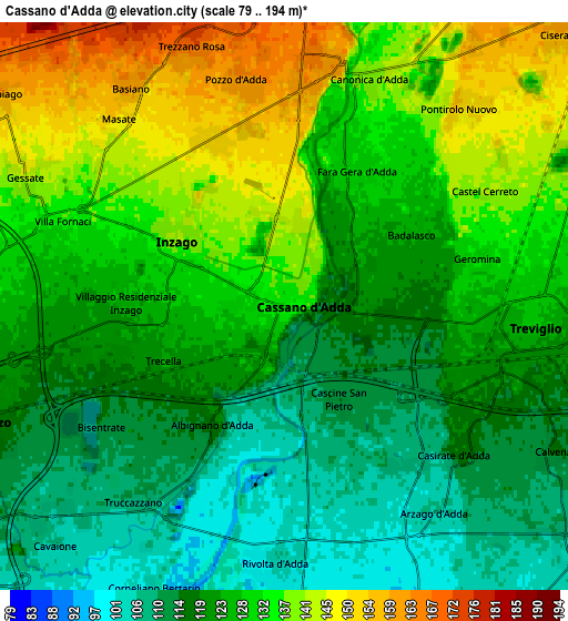 Zoom OUT 2x Cassano d'Adda, Italy elevation map