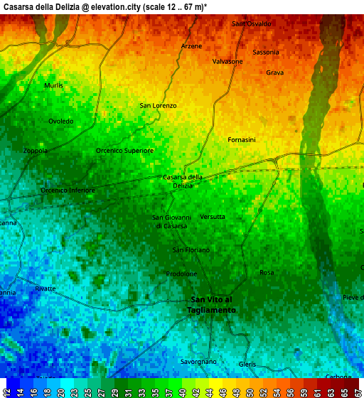 Zoom OUT 2x Casarsa della Delizia, Italy elevation map