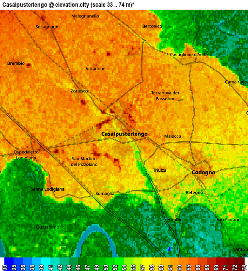 Zoom OUT 2x Casalpusterlengo, Italy elevation map