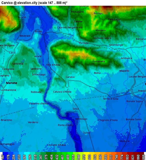 Zoom OUT 2x Carvico, Italy elevation map