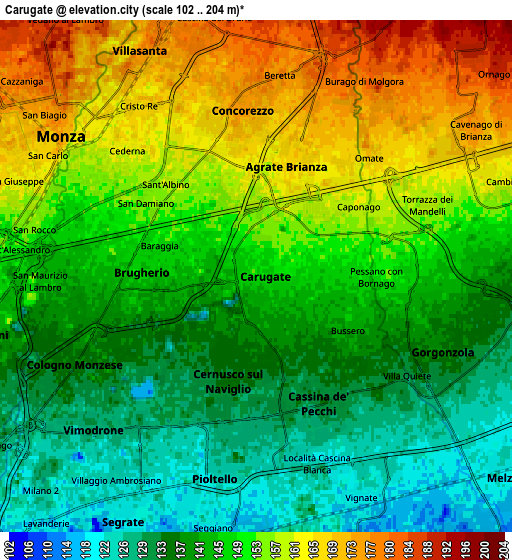 Zoom OUT 2x Carugate, Italy elevation map