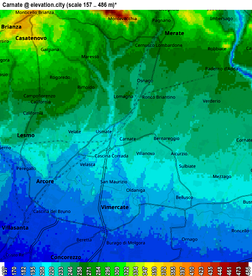 Zoom OUT 2x Carnate, Italy elevation map