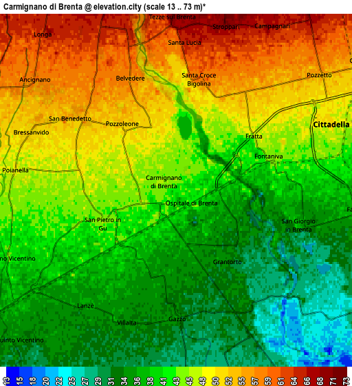 Zoom OUT 2x Carmignano di Brenta, Italy elevation map