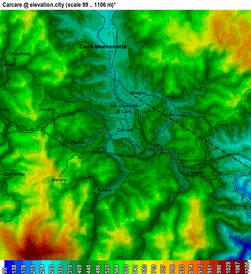 Zoom OUT 2x Carcare, Italy elevation map