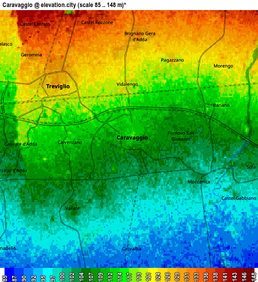 Zoom OUT 2x Caravaggio, Italy elevation map