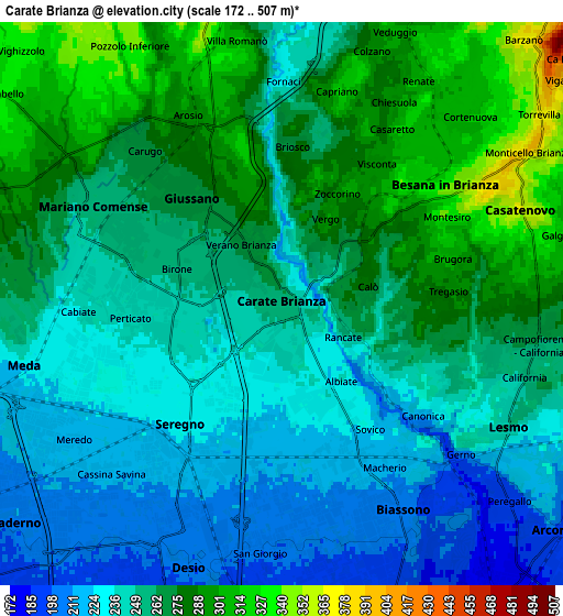 Zoom OUT 2x Carate Brianza, Italy elevation map