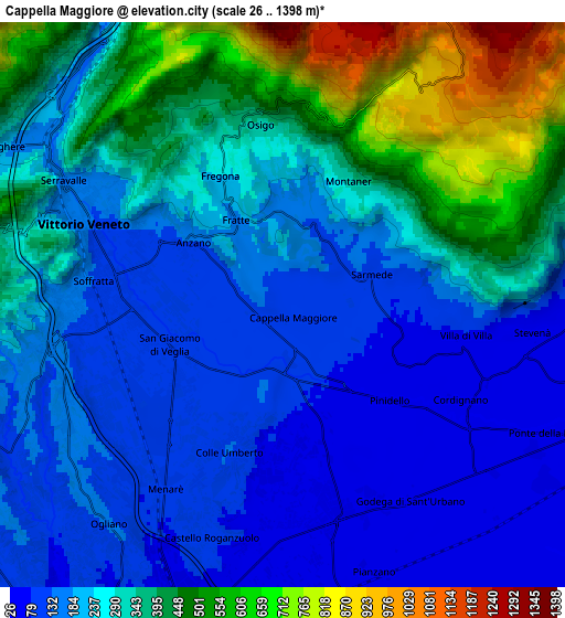 Zoom OUT 2x Cappella Maggiore, Italy elevation map