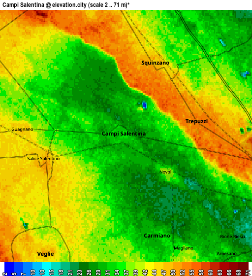 Zoom OUT 2x Campi Salentina, Italy elevation map