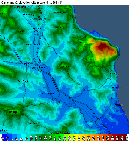Zoom OUT 2x Camerano, Italy elevation map